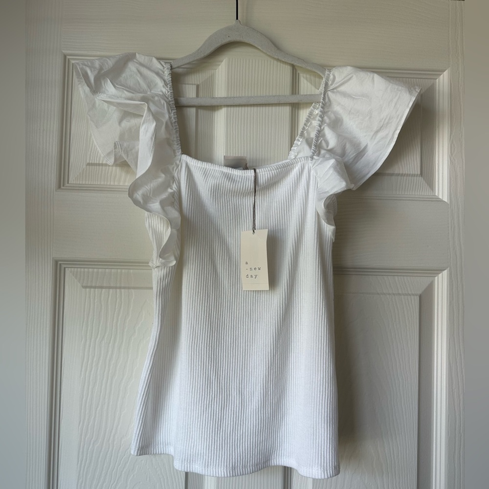 White Flutter Sleeve Top